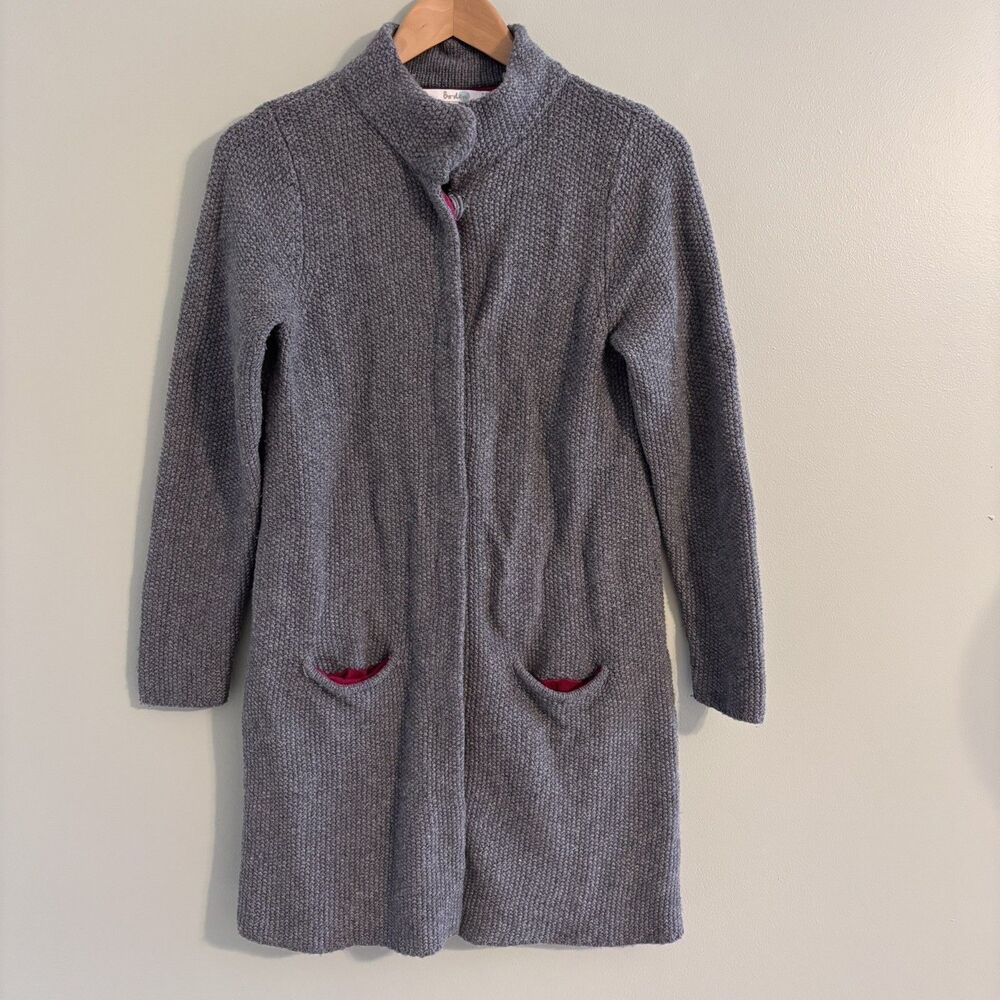 BODEN Gray Button Long Cardigan Sweater Wool Blend Womens 10 Minimalist Prep